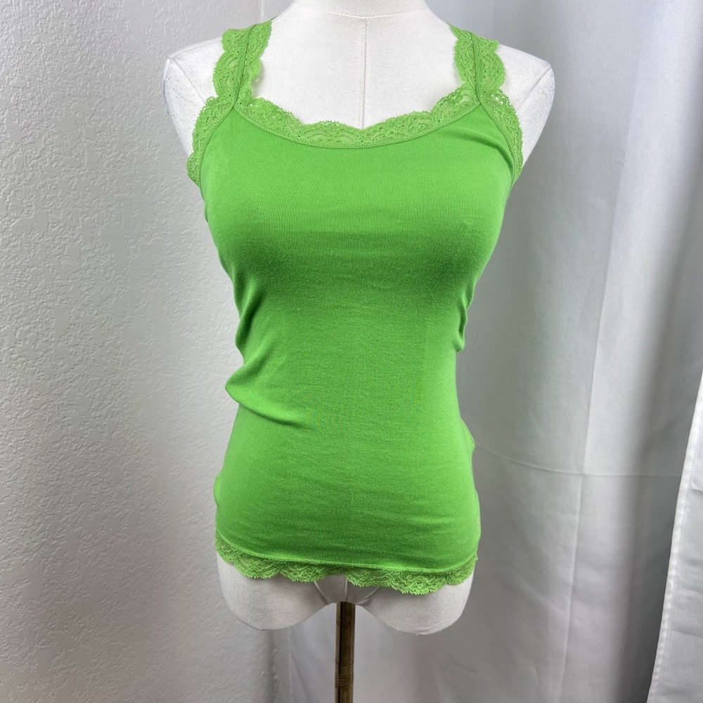 Y2K Abercrombie Fitch Top Womens Small Green Lace Trim Cami Coquette Layering
